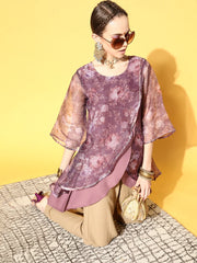 Mauve Organza Digital Printed Tunic-AHTUORDP-8057-FF