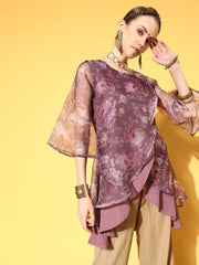 Mauve Organza Digital Printed Tunic-AHTUORDP-8057-FF