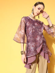 Mauve Organza Digital Printed Tunic-AHTUORDP-8057-FF