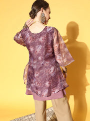 Mauve Organza Digital Printed Tunic-AHTUORDP-8057-FF