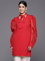 Women's Crepe Red Tunic-AHTUORFP-8151
