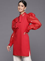 Women's Crepe Red Tunic-AHTUORFP-8151
