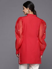 Women's Crepe Red Tunic-AHTUORFP-8151