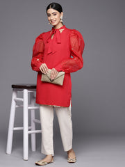 Women's Crepe Red Tunic-AHTUORFP-8151