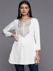 White Pashmina Embroidered Tunic-AHTUPH-8102-OA-EMB1