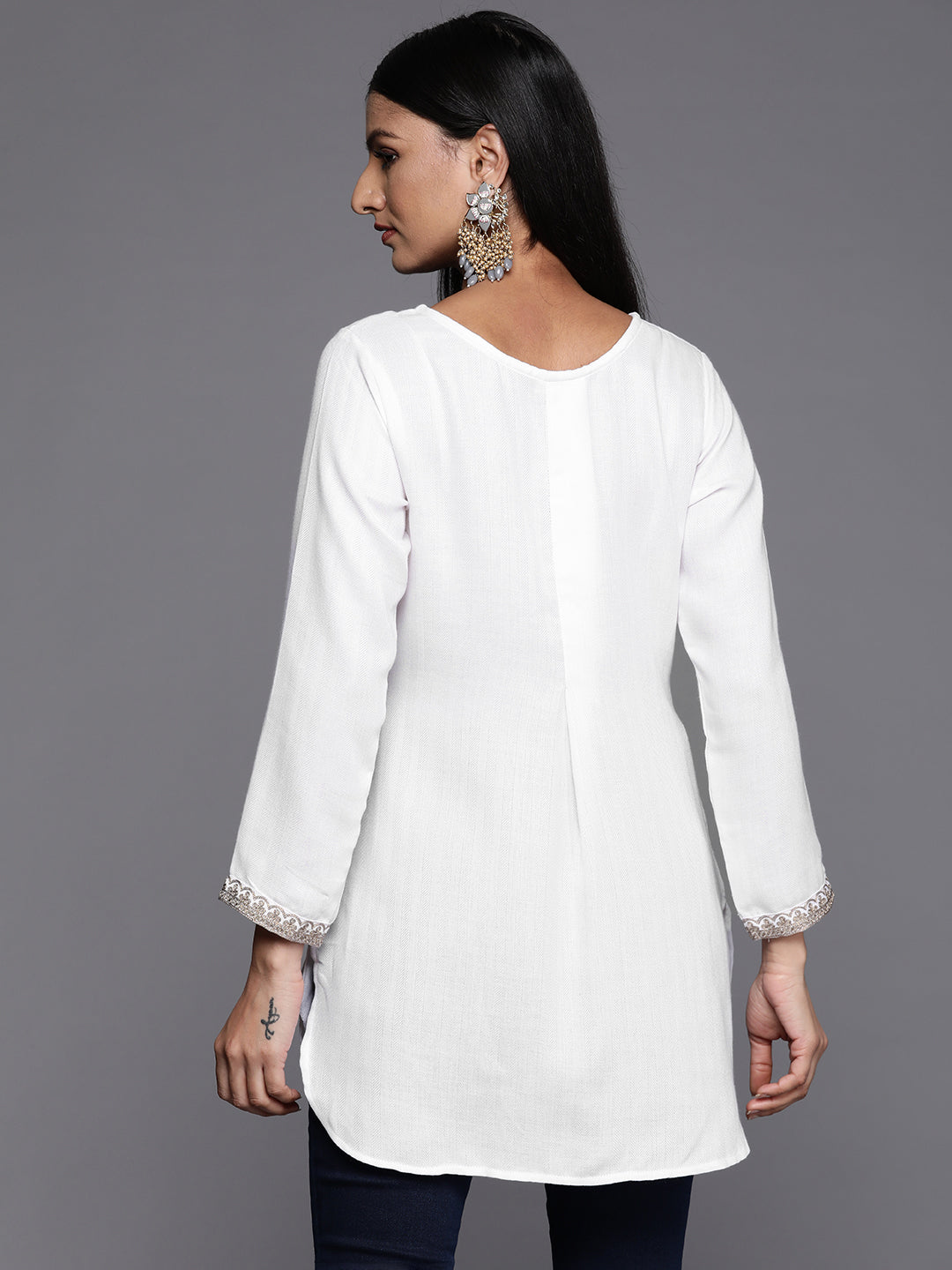 White Embroidered Tunic Top - Indian Kurta for Ladies Online