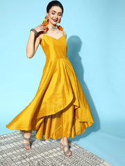 Mustard & Gold-Toned Printed Poly Silk Kurta With Trousers-AHTUPN-COMBO-441-FF