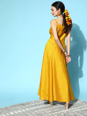 Mustard & Gold-Toned Printed Poly Silk Kurta With Trousers-AHTUPN-COMBO-441-FF
