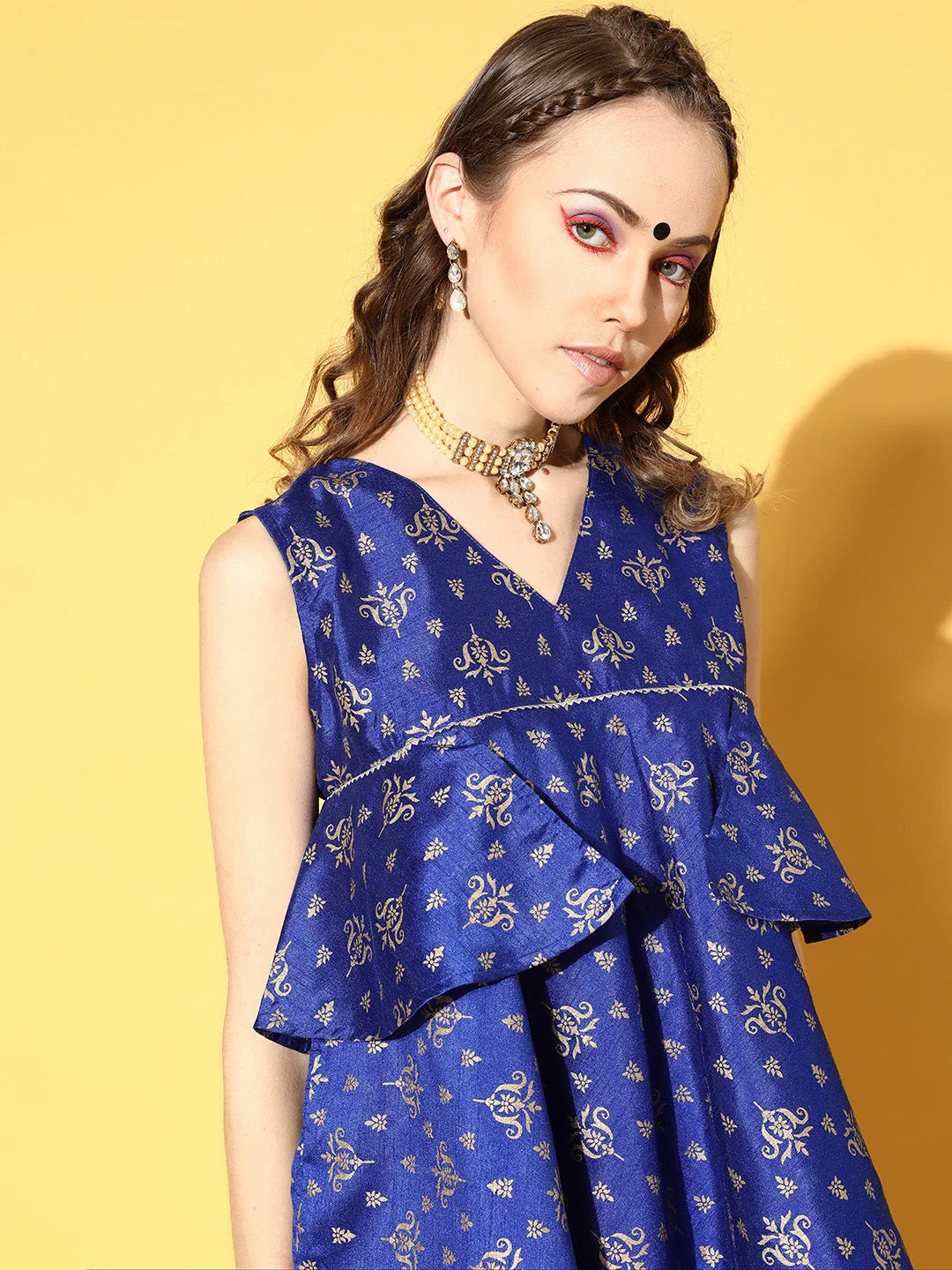 Blue Printed Co ord Sets Women - Silk Blend, Swirling Volume