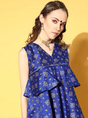 Blue Printed Silk Blend Swirling Volume Co-ord Set-AHTUPN-COMBO-454-FF