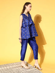 Blue Printed Silk Blend Swirling Volume Co-ord Set-AHTUPN-COMBO-454-FF