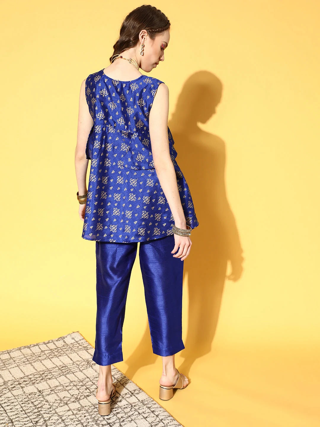 Blue Printed Co ord Sets Women - Silk Blend, Swirling Volume