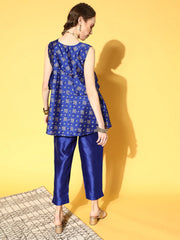 Blue Printed Silk Blend Swirling Volume Co-ord Set-AHTUPN-COMBO-454-FF