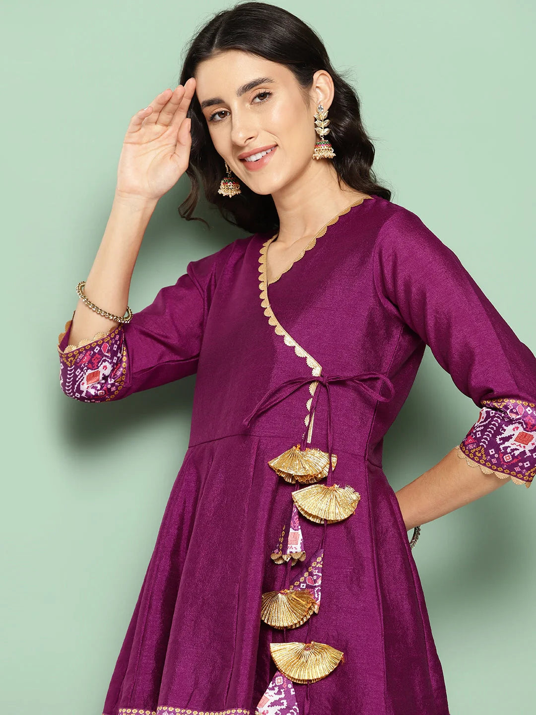Purple Ethnic Print Tunic Top - Indian Kurta for Women