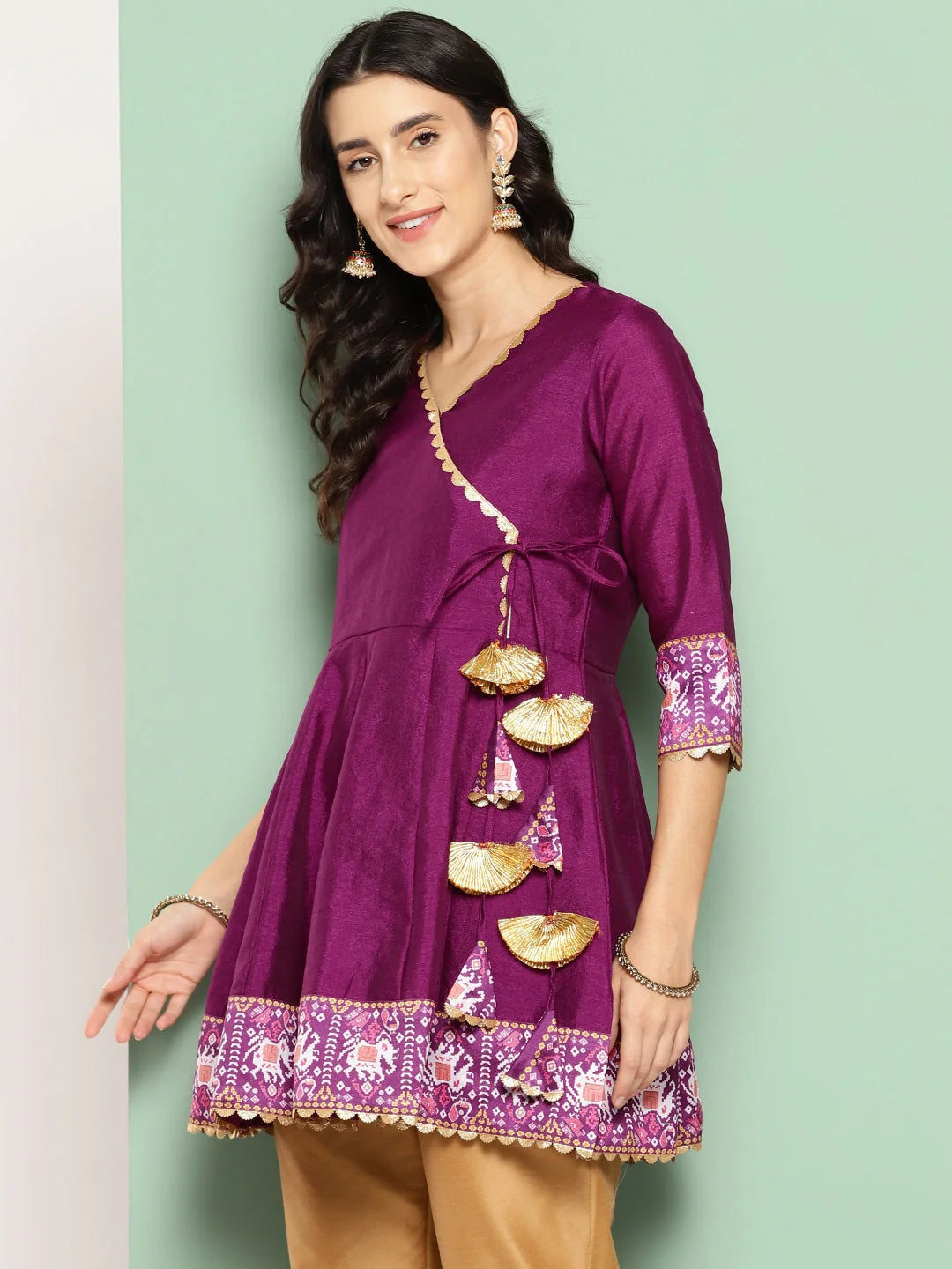 Purple Ethnic Print Tunic Top - Indian Kurta for Women