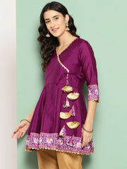 Purple Ethnic Print Tie-Ups Tunic-AHTUPSDP-8146-ICH