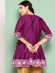 Purple Ethnic Print Tie-Ups Tunic-AHTUPSDP-8146-ICH