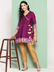 Purple Ethnic Print Tie-Ups Tunic-AHTUPSDP-8146-ICH