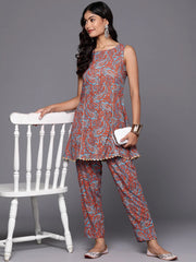Women Printed Tunic & Trousers with Gotta Patti Details-AHTUPT-COMBO-861