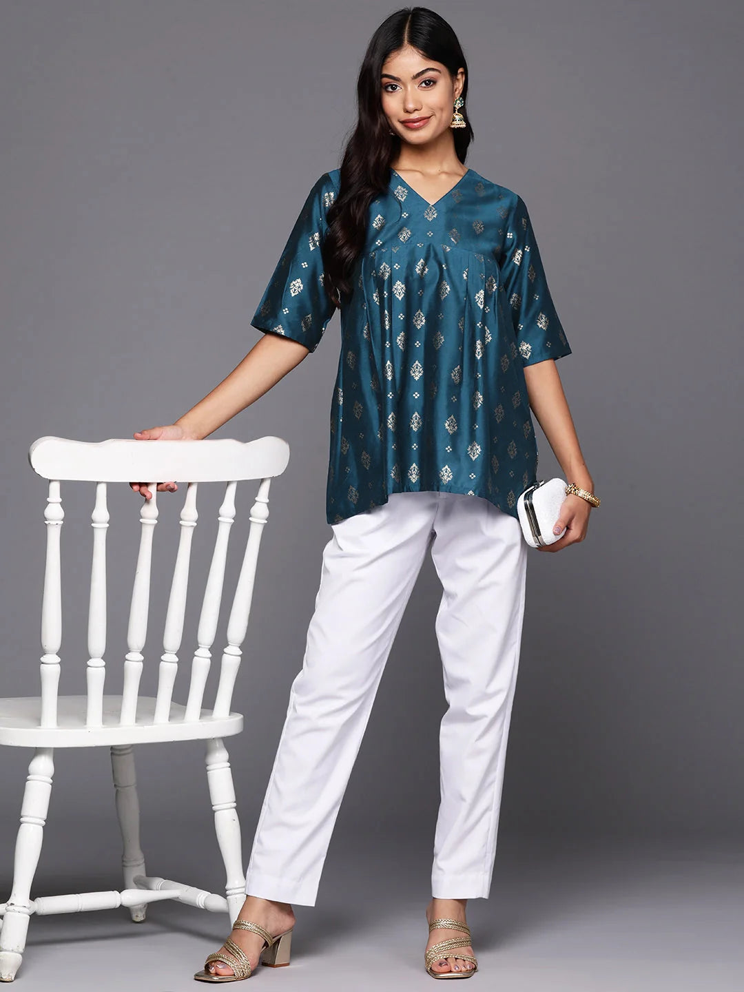 Printed Polyester Tunic Top - Indian Kurtis for Women