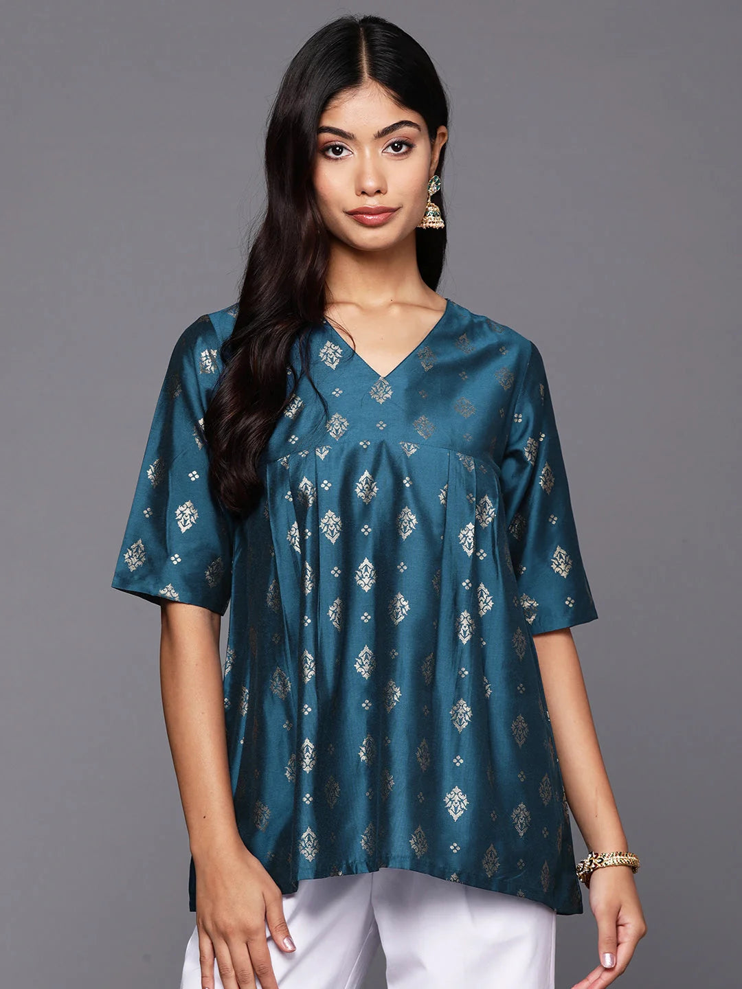 Printed Polyester Tunic Top - Indian Kurtis for Women