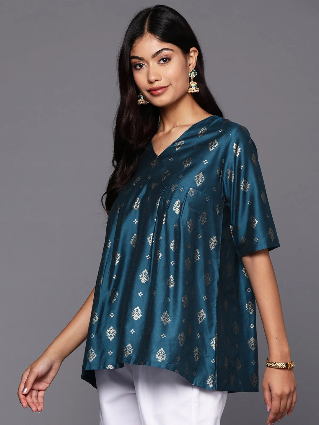 Printed Polyester Tunic Top - Indian Kurtis for Women