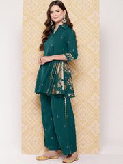 Floral Woven Design Shirt Collar Tunic With Palazzo