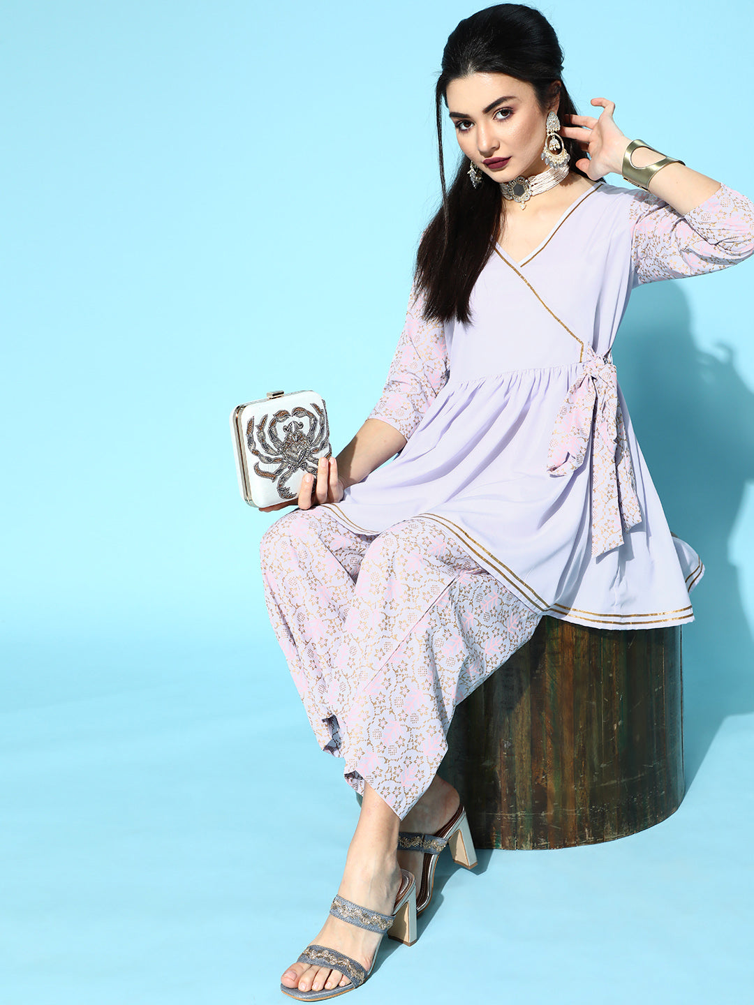 Lavender & Gold Kurta Palazzo Set - Stylish Women's Fashion