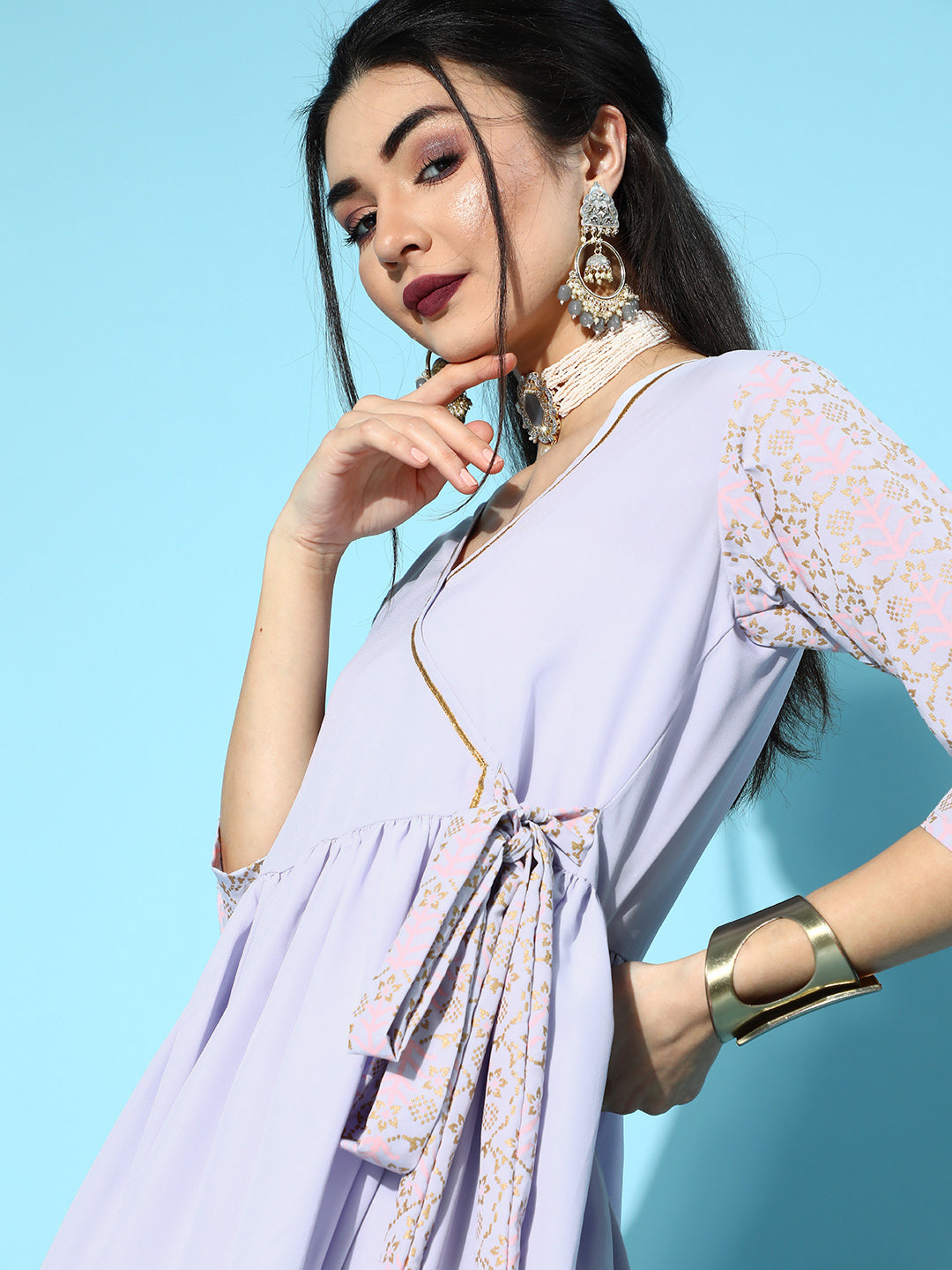 Lavender & Gold Kurta Palazzo Set - Stylish Women's Fashion