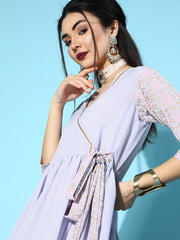 Lavender & Gold Printed Kurta Palazzo Set-AHTUPZ-COMBO-404-FF