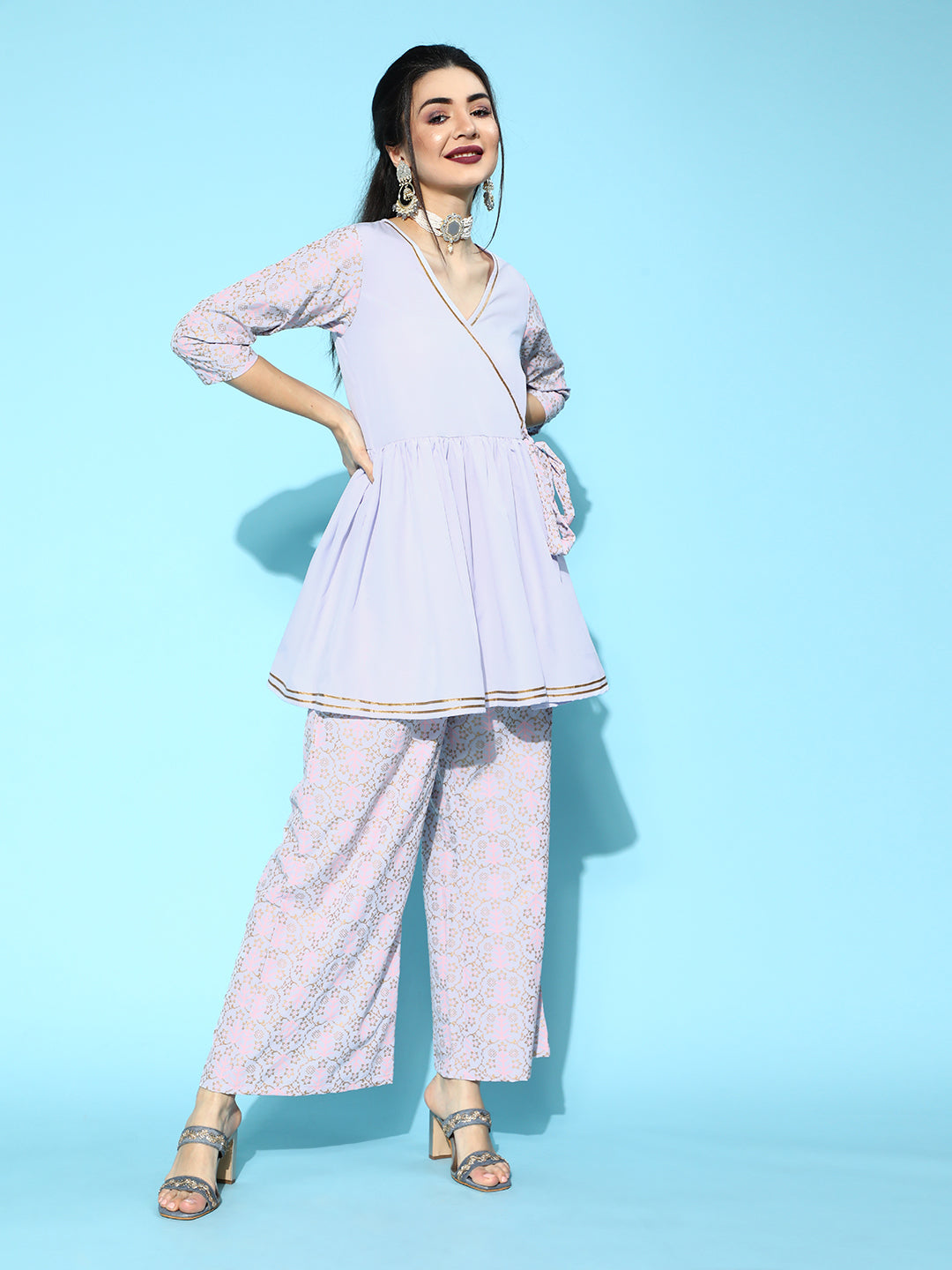 Lavender & Gold Kurta Palazzo Set - Stylish Women's Fashion