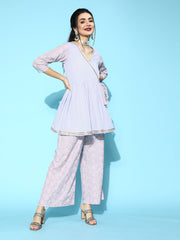 Lavender & Gold Printed Kurta Palazzo Set-AHTUPZ-COMBO-404-FF