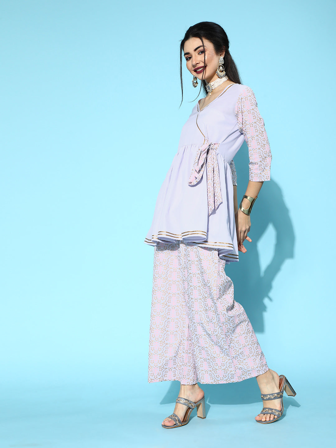 Lavender & Gold Kurta Palazzo Set - Stylish Women's Fashion