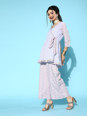 Lavender & Gold Printed Kurta Palazzo Set-AHTUPZ-COMBO-404-FF
