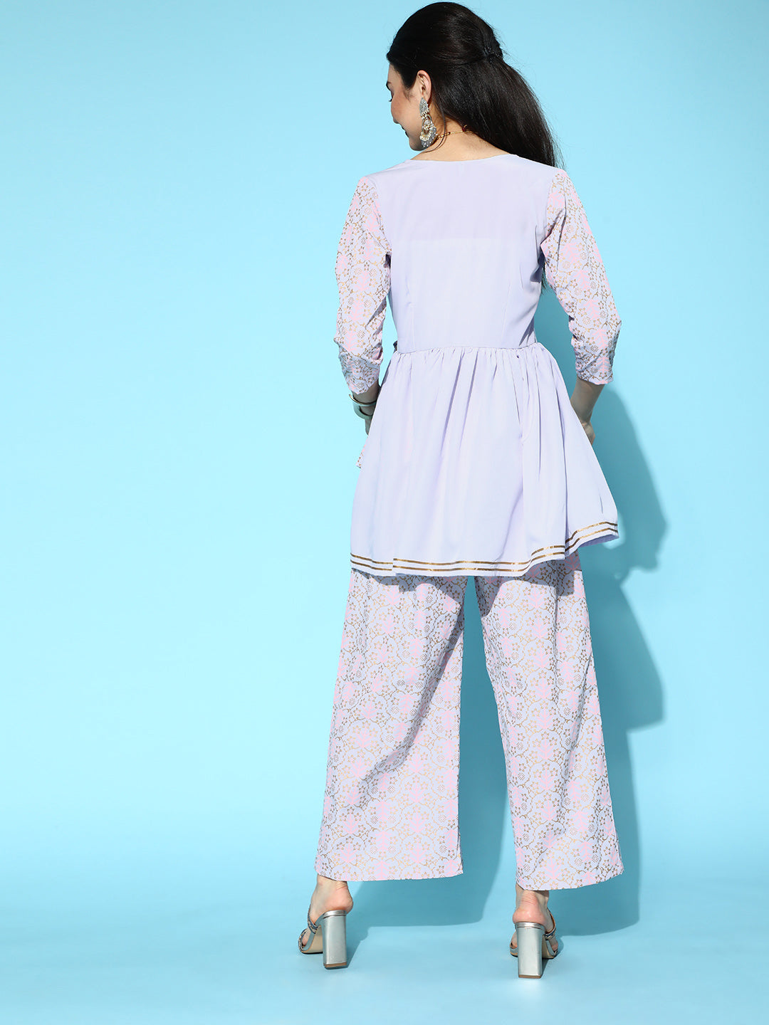Lavender & Gold Kurta Palazzo Set - Stylish Women's Fashion