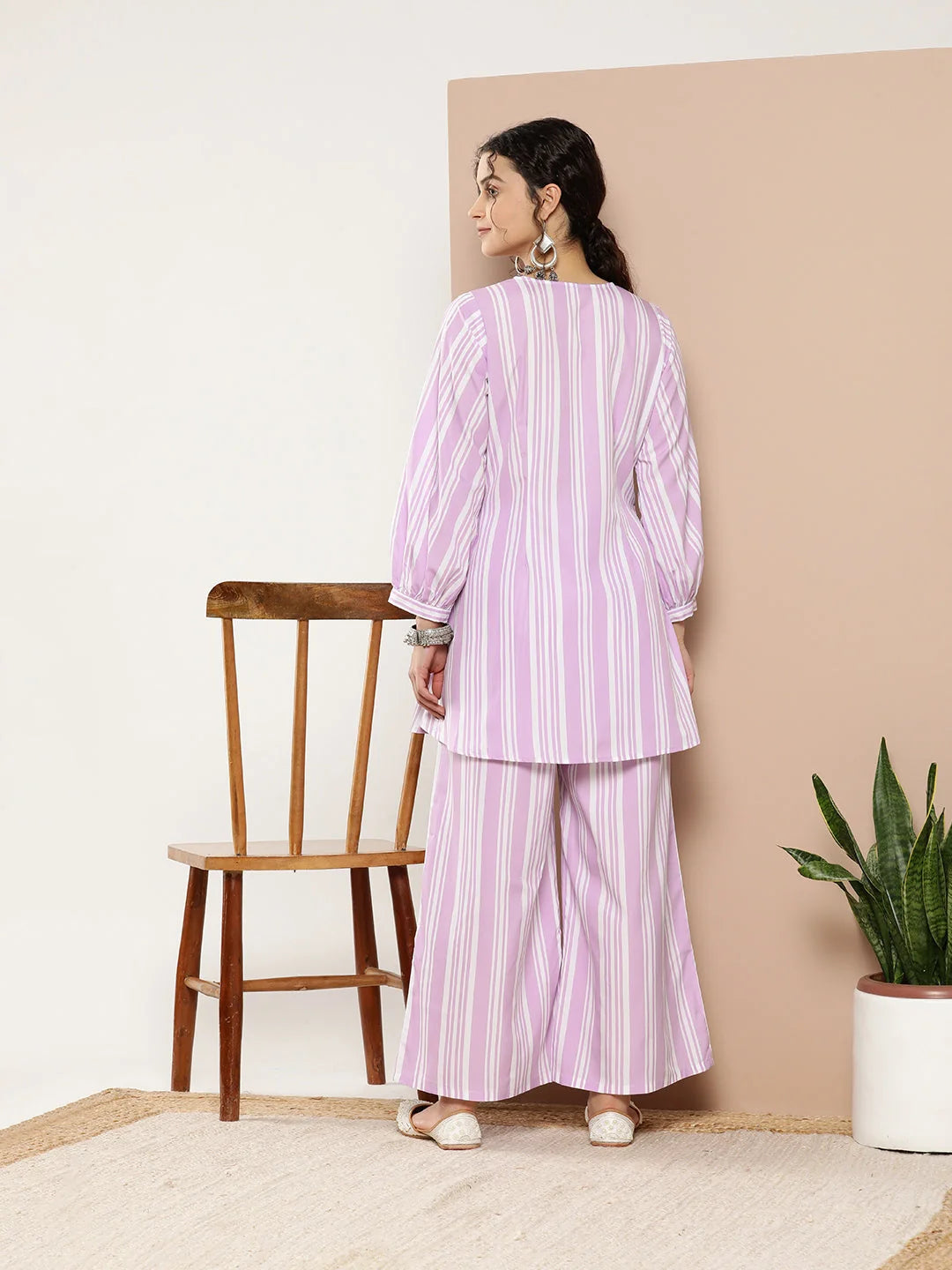 Striped Crepe Co Ord Sets: Lavender Two Piece Sets for Women