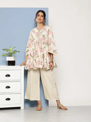 Beige & Pink Floral Print Co-Ords-AHTUPZ-COMBO-610-ICH