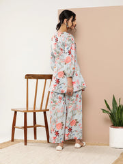 Sea Green & Pink Floral Print Co-Ords-AHTUPZ-COMBO-613-ICH