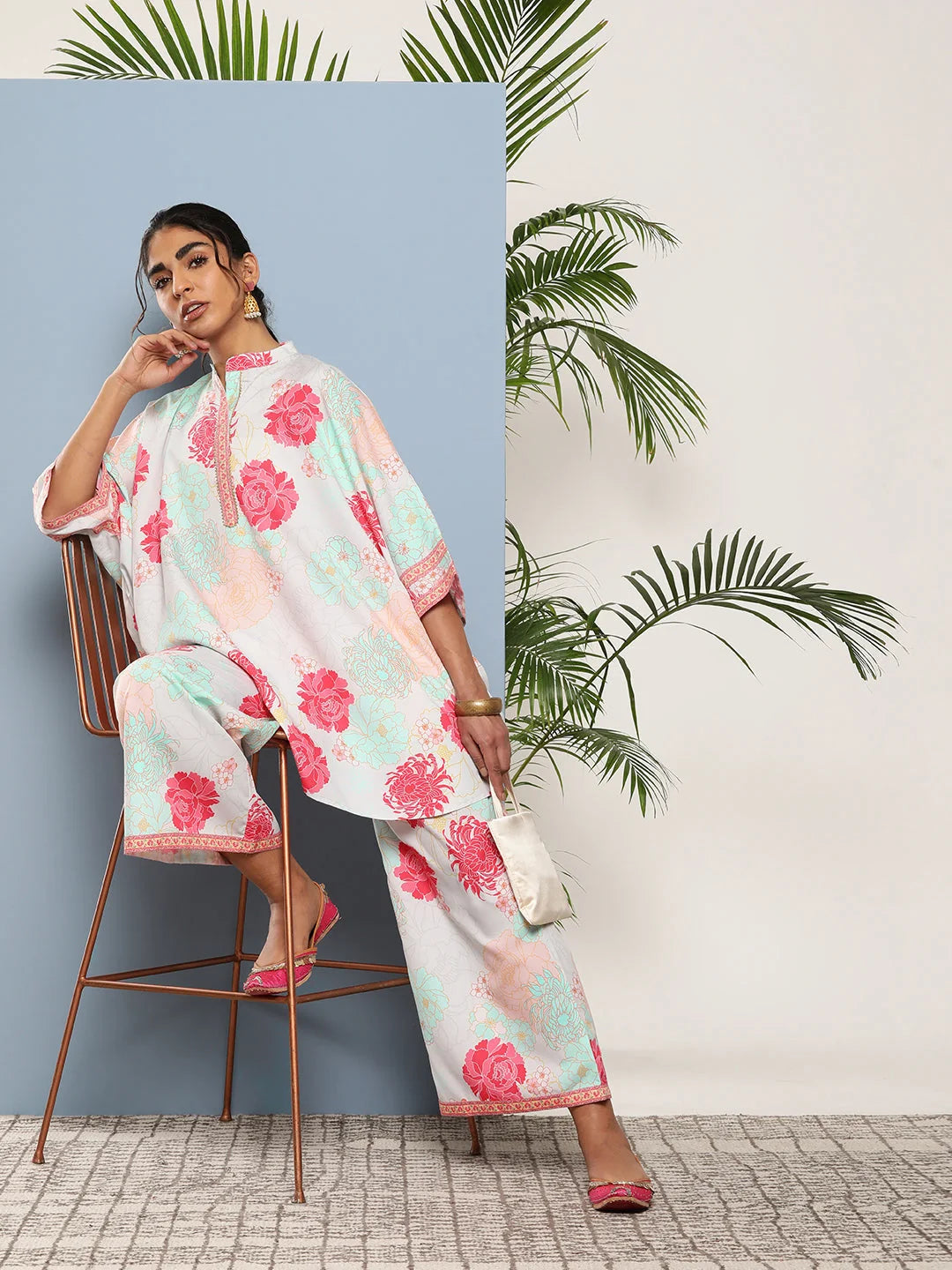 Floral Co-ord Sets Women: Sea Green & Pink Two Piece Sets