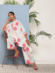 Sea Green & Pink Floral Print Co-Ords-AHTUPZ-COMBO-616-ICH