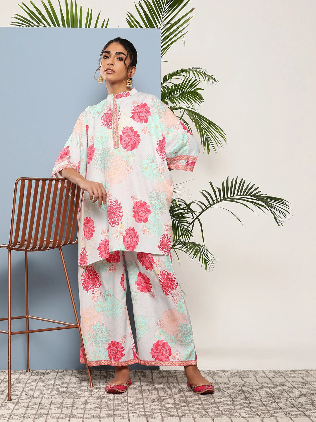 Floral Co-ord Sets Women: Sea Green & Pink Two Piece Sets