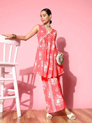 Red & White Floral Printed Tunic & Palazzo Co-Ords-AHTUPZ-COMBO-640