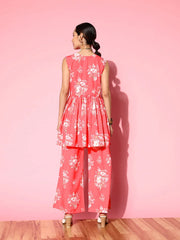 Red & White Floral Printed Tunic & Palazzo Co-Ords-AHTUPZ-COMBO-640