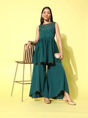 Green Printed Tunic with Palazzos-AHTUPZ-COMBO-683