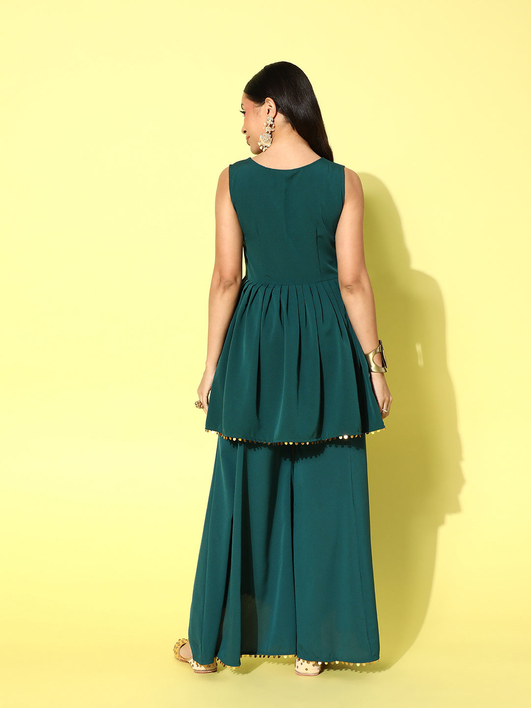 Green Printed Tunic and Palazzo Co-ord Set For Women