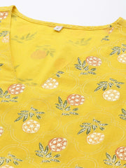 Yellow Floral Printed Pure Cotton Tunic With Palazzos-AHTUPZ-COMBO-693