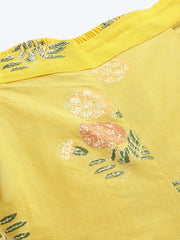 Yellow Floral Printed Pure Cotton Tunic With Palazzos-AHTUPZ-COMBO-693