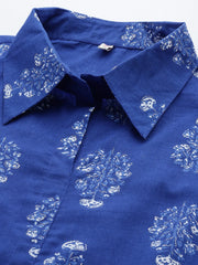 Blue Printed Pure Cotton Tunic With Palazzos-AHTUPZ-COMBO-710