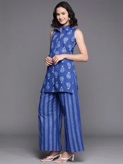 Blue Printed Pure Cotton Tunic With Palazzos-AHTUPZ-COMBO-710