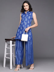 Blue Printed Pure Cotton Tunic With Palazzos-AHTUPZ-COMBO-710